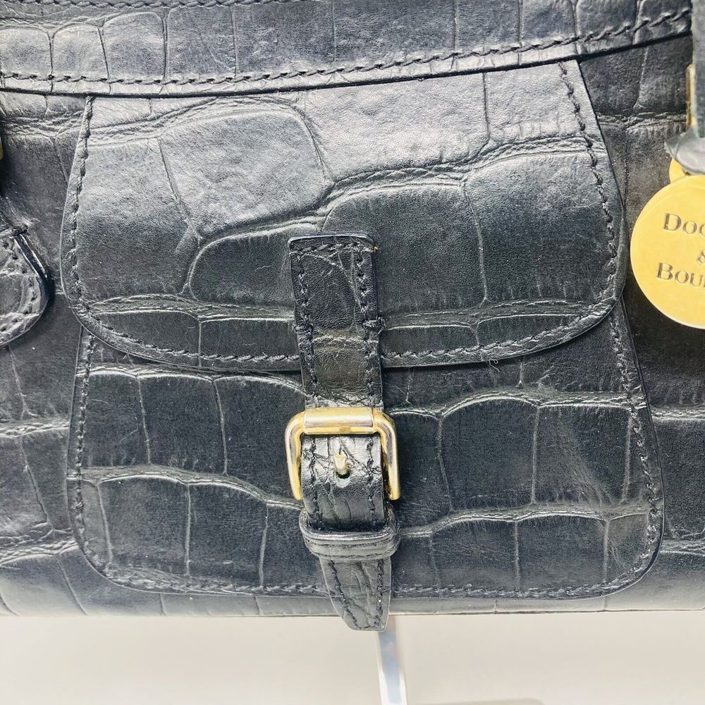 Vintage Dooney & Bourke Made In Italy Croc Leather Black Shoulder Bag Rare EUC - Picture 4 of 11